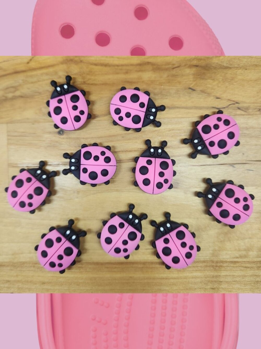 Jibbitz Charm Bundle - Pink Ladybug Lot